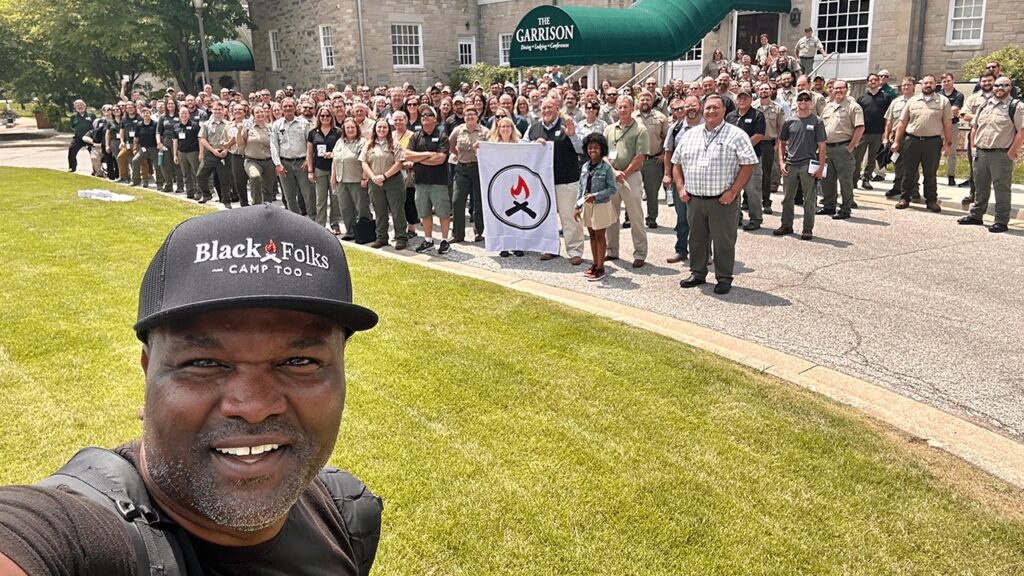 Indiana Department of Natural Resources employees pose for a photo promoting the Unity Blaze “Return on Inclusion” training Program, including Black Folks Camp Too. It is one of the programs being eliminated following a backlash to DEI initiatives under Gov. Mike Braun. (Courtesy of Black Folks Camp Too)